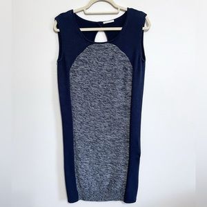 Column Straight Sleeveless Color Block Sweater Dress with Peep Hole at the Back